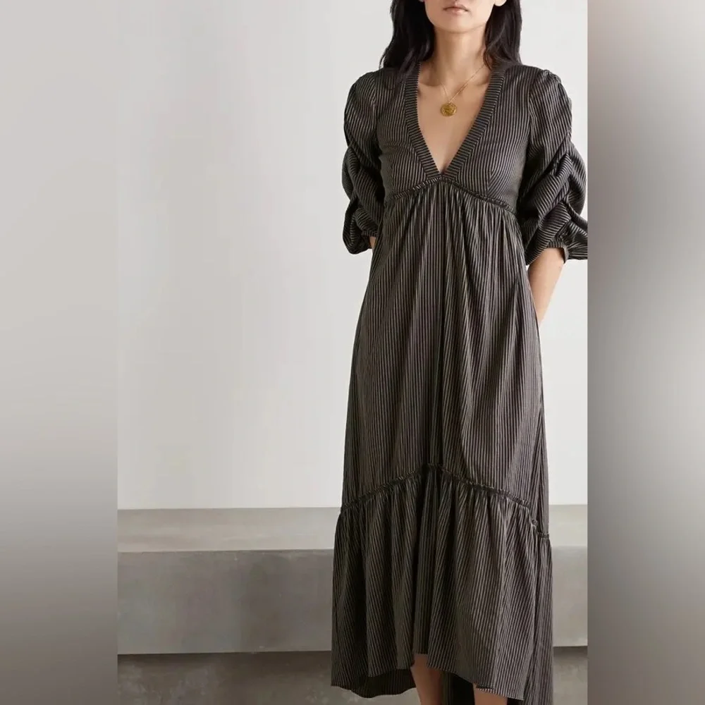 LA LIGNE Gitane Ruched Striped Cotton-Blend Dress size medium w/ pockets - Picture 4 of 12